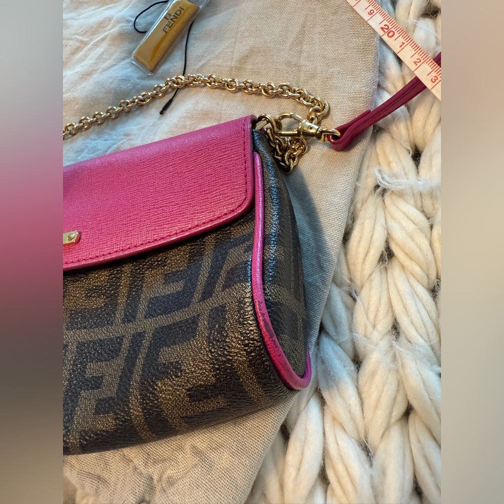 Authentic FENDI 2015 Zucca Pink cyclamin & Tobacco Mini Pouch wt boxtagsdustbag - Picture 12 of 17